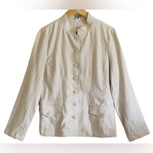 ADEC ROUGE LIGNE 100% Linen Preppy Mandarin Collar Button Down Jacket Sz 10/44